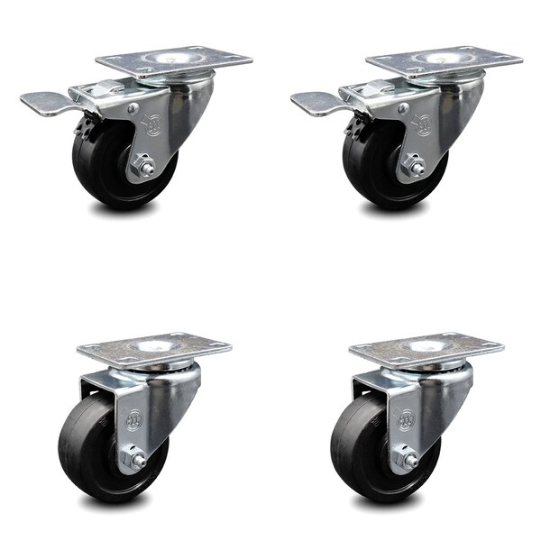 Service Caster 3.5 Inch Soft Rubber Wheel Swivel Top Plate Caster Total Lock Brakes SCC, 2PK SCC-TTL20S3514-SRS-2-S-2 - main